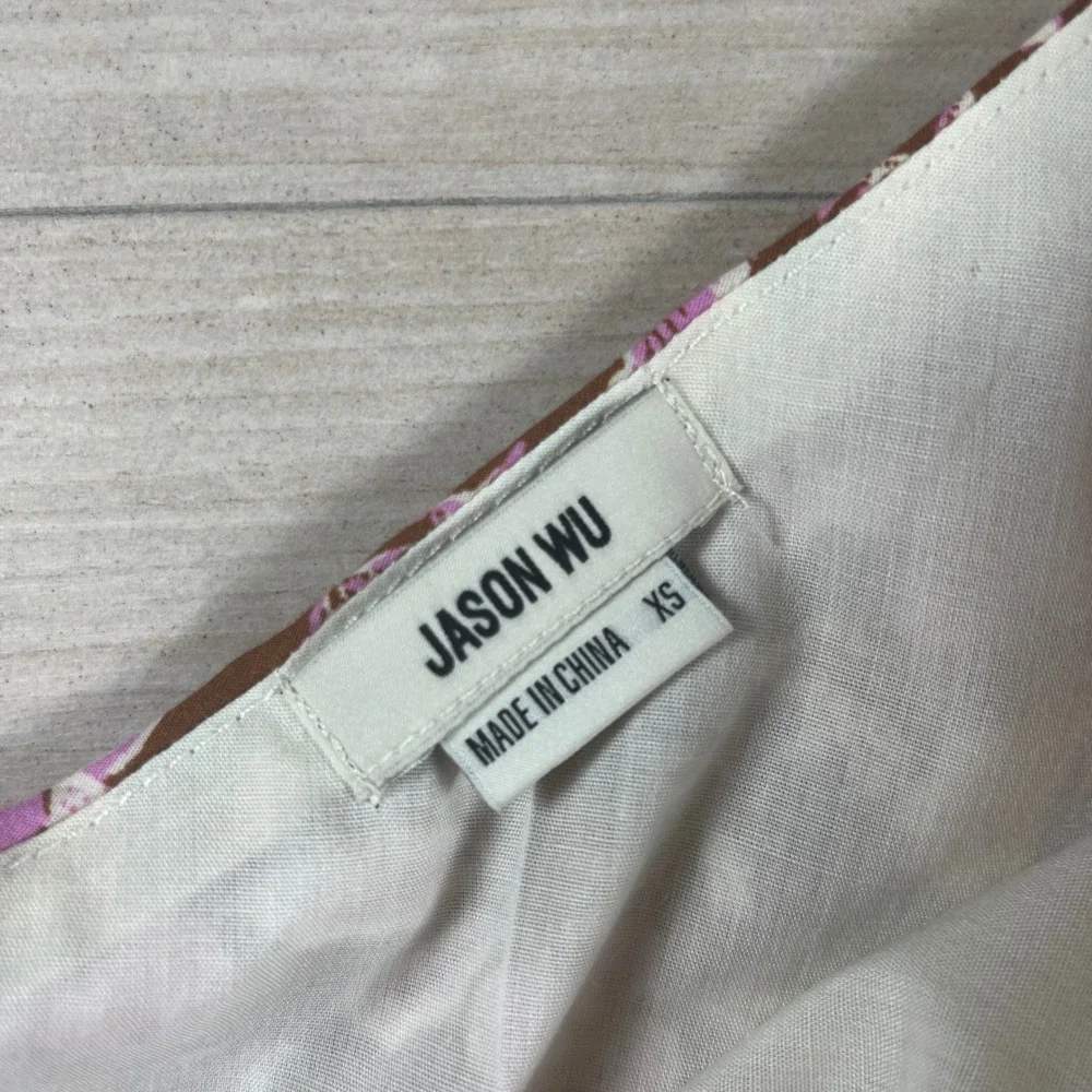 Jason Wu Floral One Shoulder Mini Dress Brown Pink Sz XS